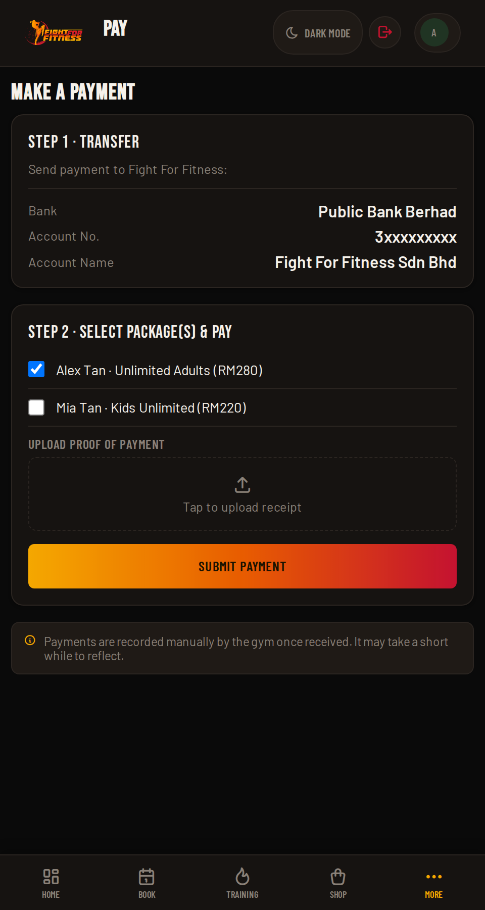 FightHub payment flow