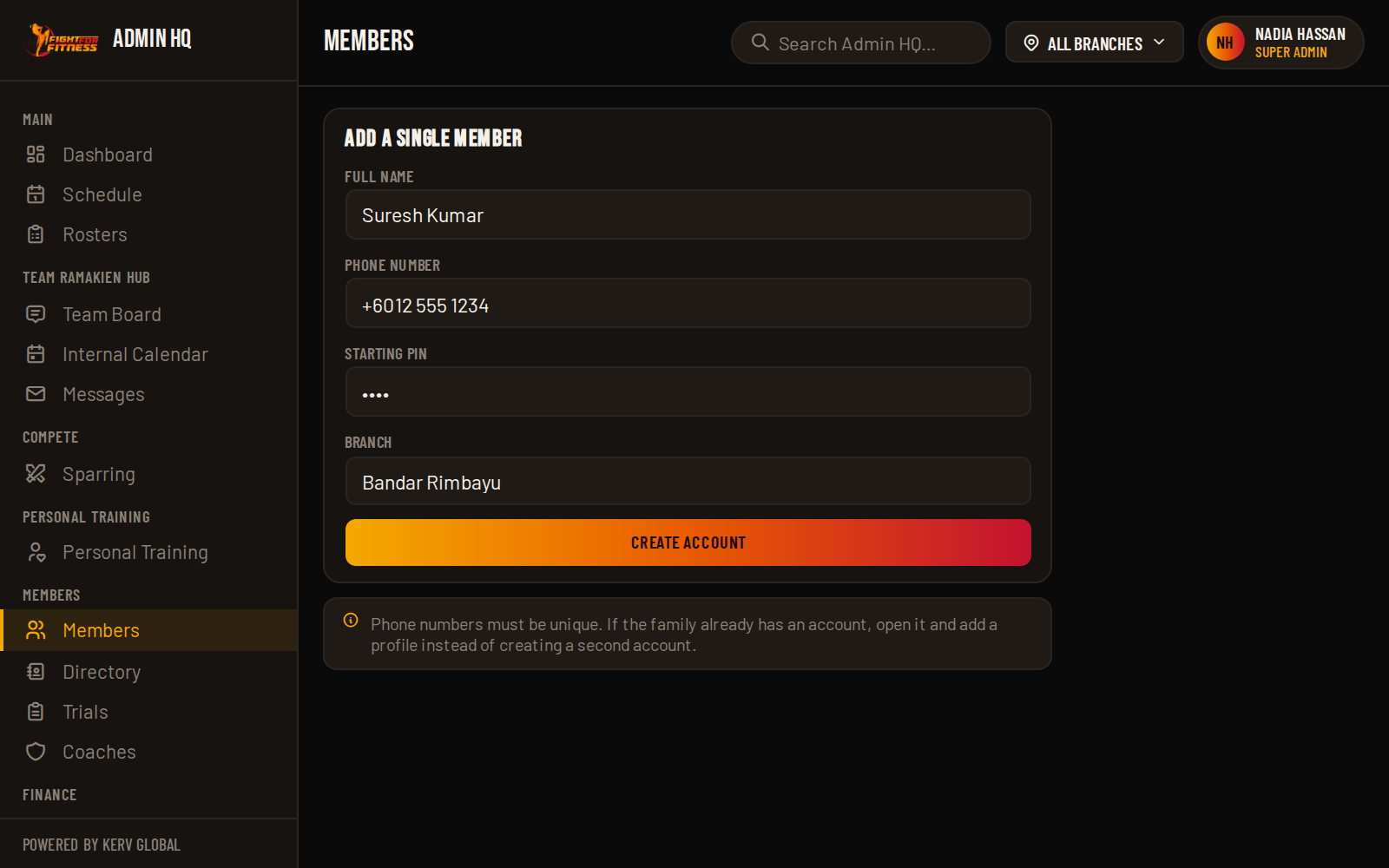 Add a single member form