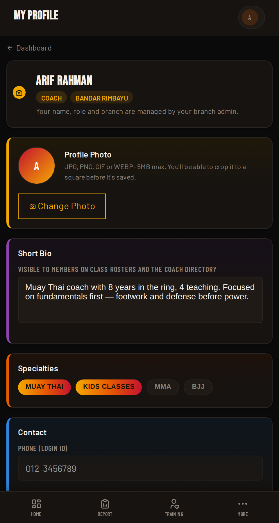 My Profile page in Coach HQ